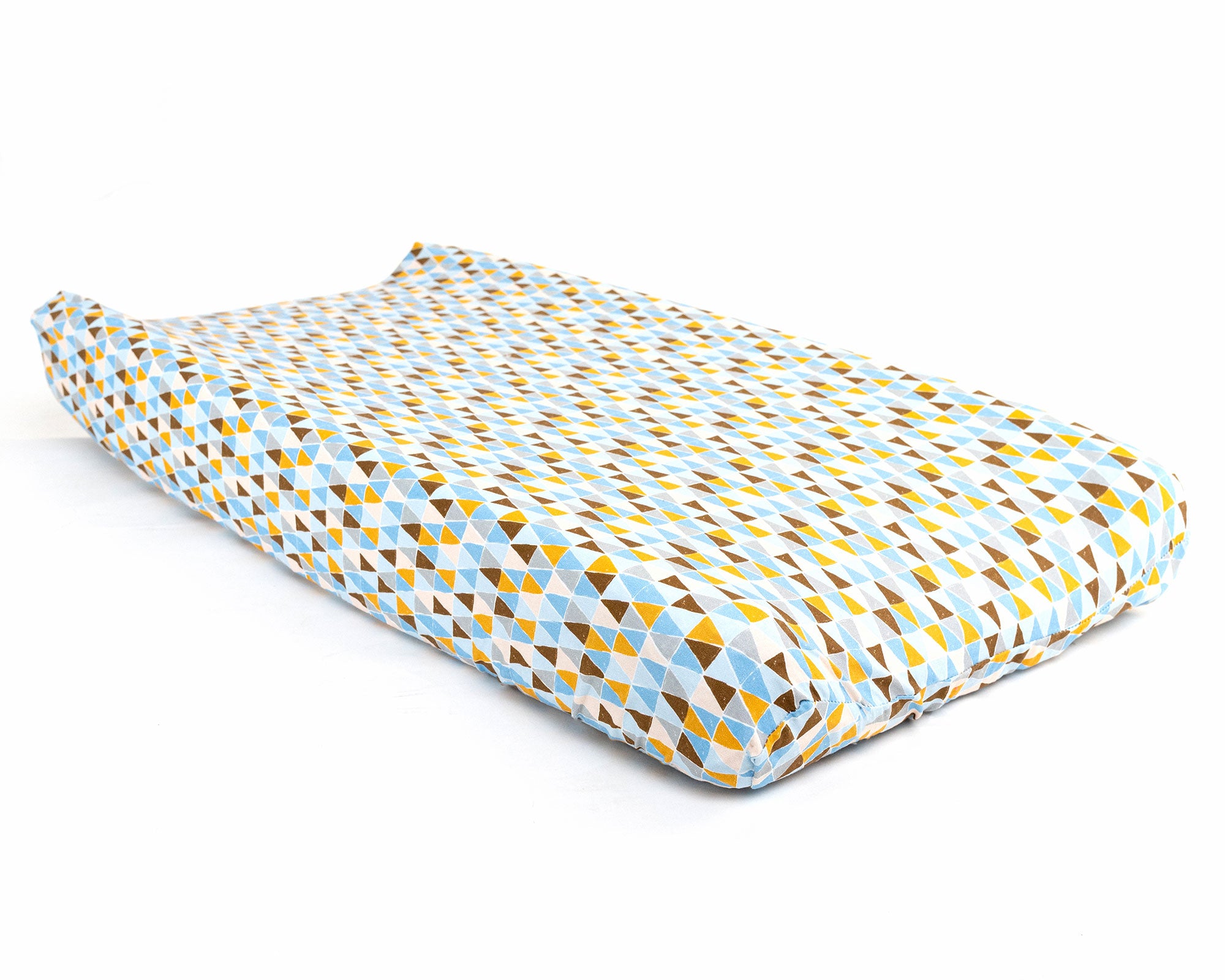 Blue Banners Marching - Changing Pad Cover - Blue/Topaz/Umber Triangles - Olli+Lime